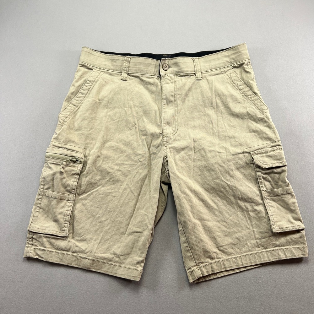 Stanley Flex Cargo Shorts Mens 34 Beige Cotton Stretch Workwear Utility Pockets